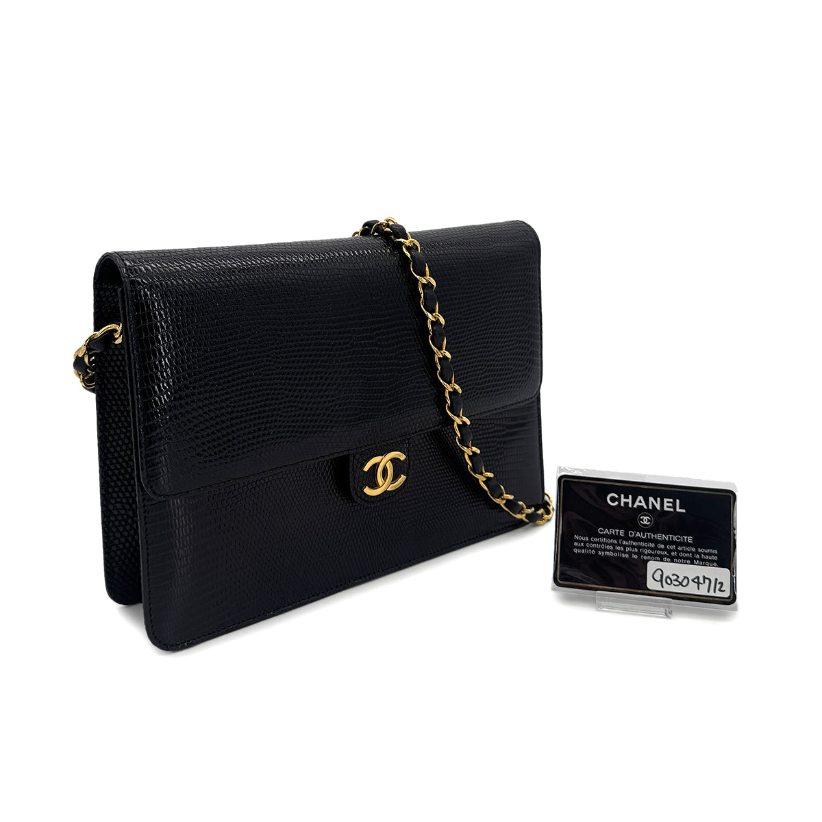 CHANEL VINTAGE CHAIN SHOULDER BAG BLACK LIZARD 90304712