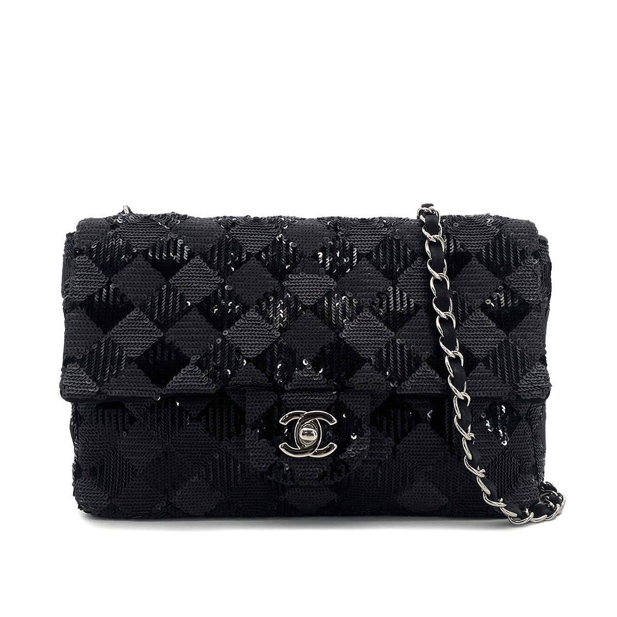 CHANEL CHAIN SHUOLDER BAG BLACK SEQUINS 90304725