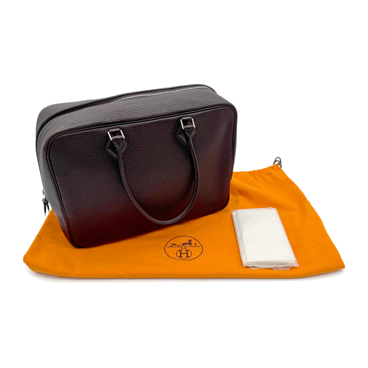 HERMES PLUME 32 CHOCOLAT FJORD HAND BAG □F PHW 90304763