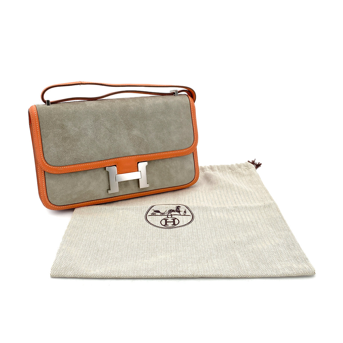 HERMES CONSTANCE ELAN GRIS PERLE CREVETTE DEBRIS SWIFT SHOULDER BAG □Q PHW 90304915