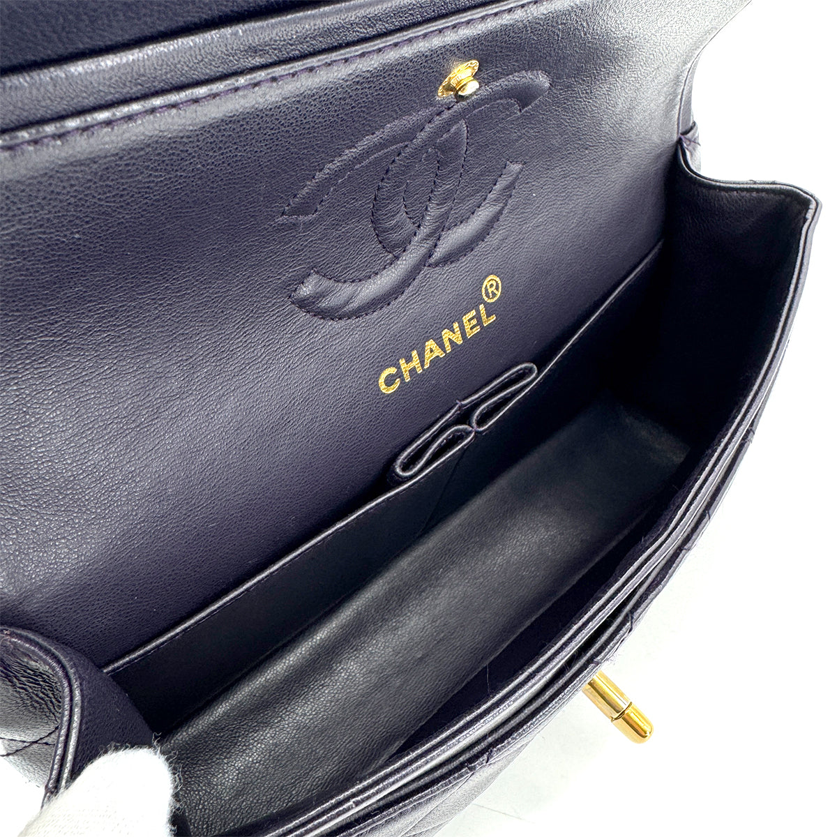 CHANEL VINTAGE CLASSIC FLAP SMALL CHAIN SHOULDER BAG PURPLE LAMB SKIN 90304982