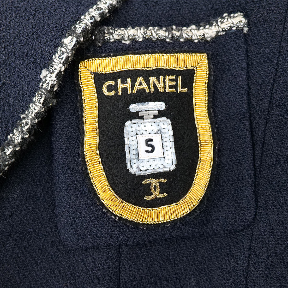 CHANEL COCO BUTTON NO5 TWEED JACKET NAVY WOOL 38 05C RTW 90305049