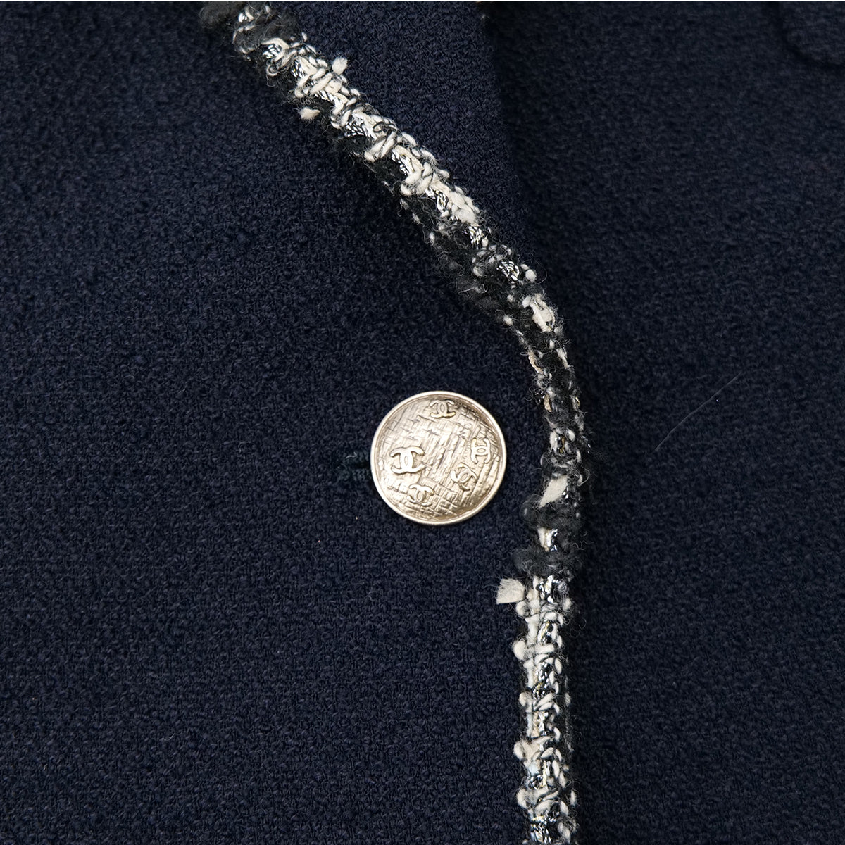 CHANEL COCO BUTTON NO5 TWEED JACKET NAVY WOOL 38 05C RTW 90305049