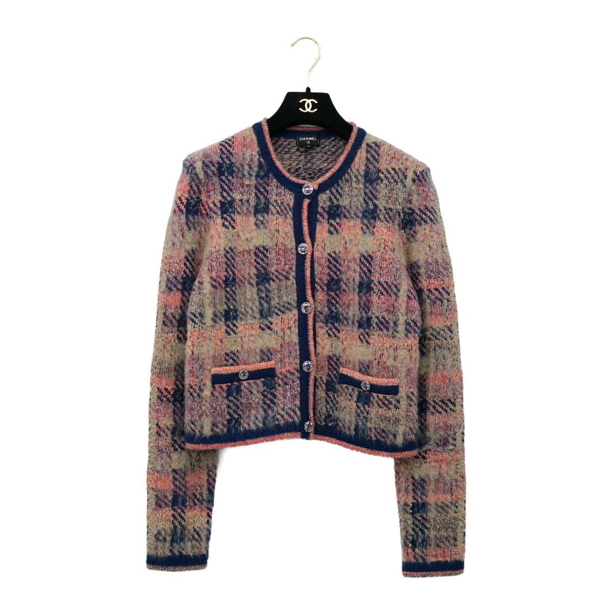 CHANEL CARDIGAN JACKET RHINESTONE BUTTON PINK CASHMERE 40 P72 RTW 90305050