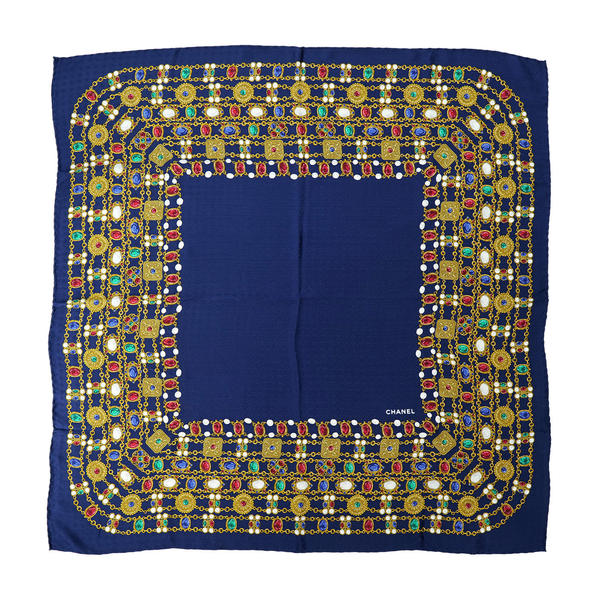 CHANEL VINTAGE SCARF GRIPOA PATTERN NAVY SILK 90305126