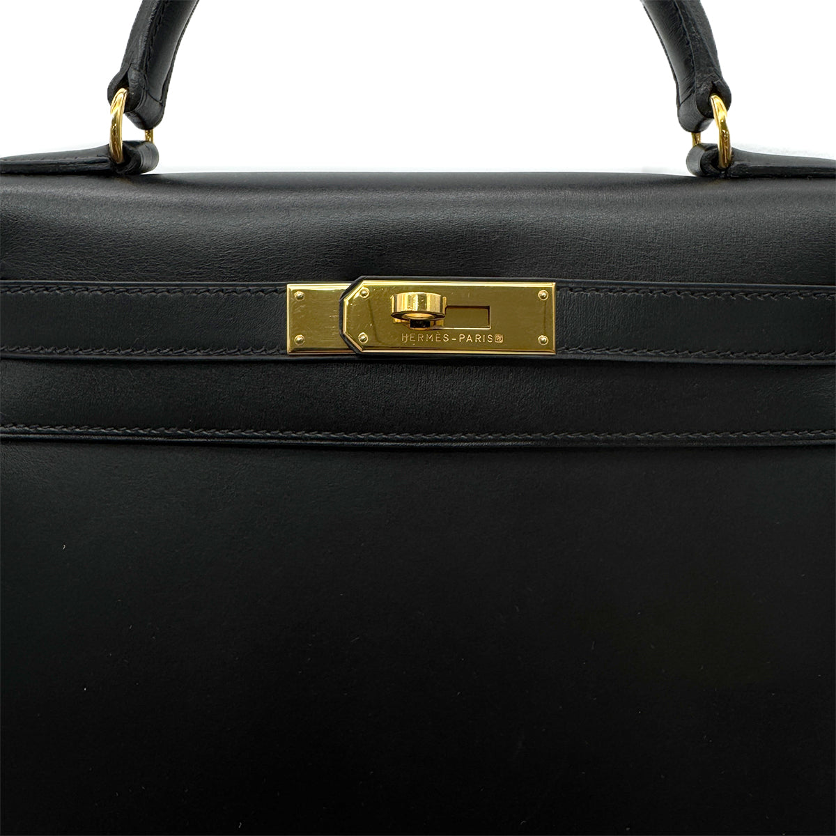 HERMES KELLY 28 SELLIER BLACK BOXCALF HAND SHOULDER BAG □A GHW 90305221