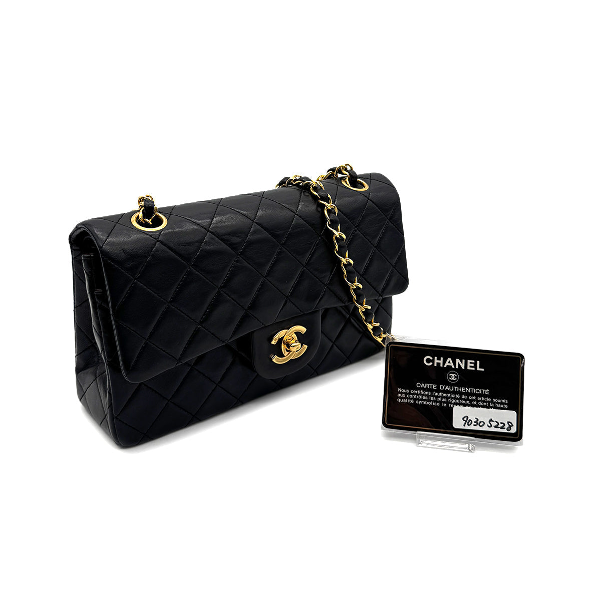 CHANEL VINTAGE CLASSIC FLAP SMALL CHAIN SHOULDER BAG BLACK LAMB SKIN 90305228
