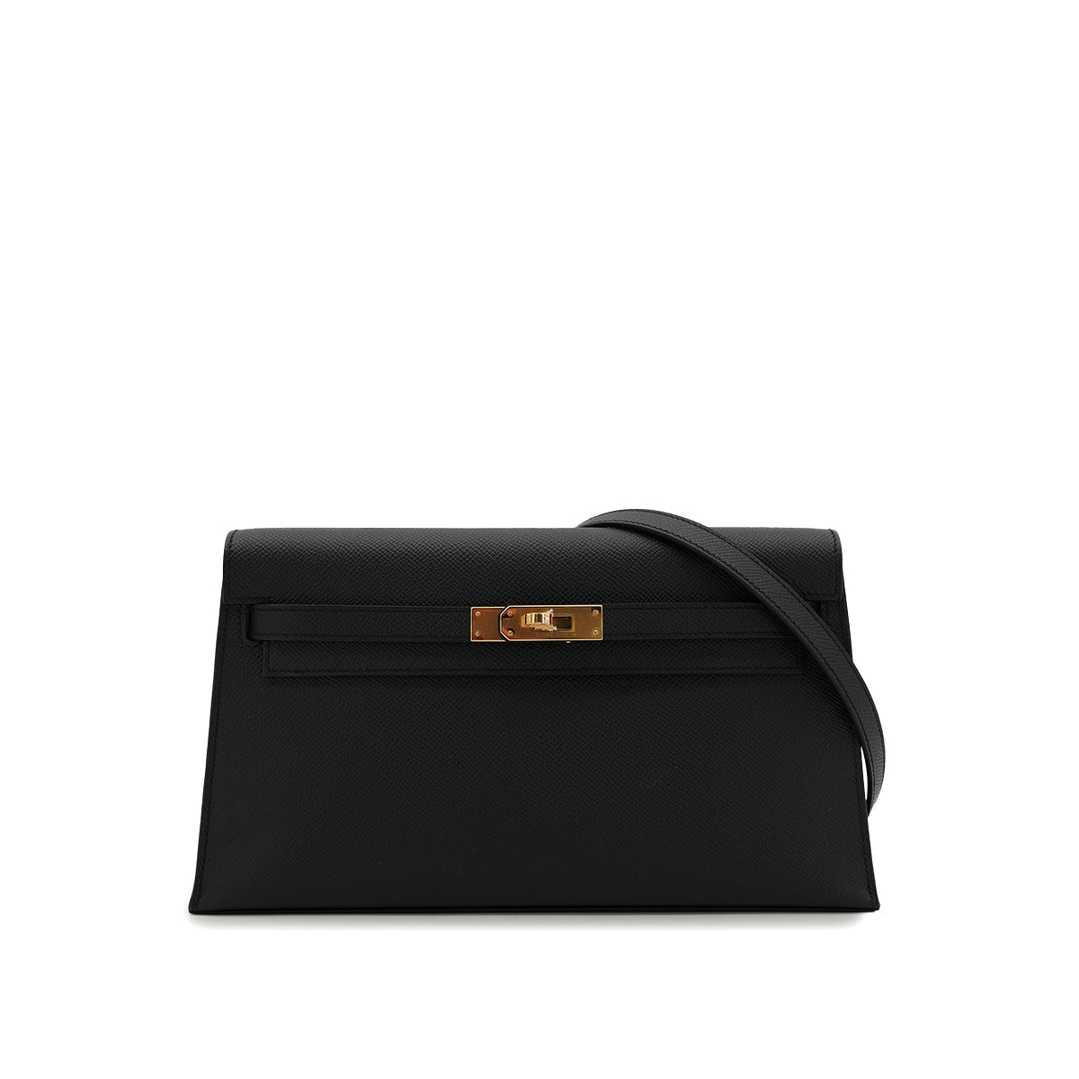 HERMES KELLY ELAN BLACK VEAU EPSOM CLUTCH SHOULDER BAG K GHW 90305230