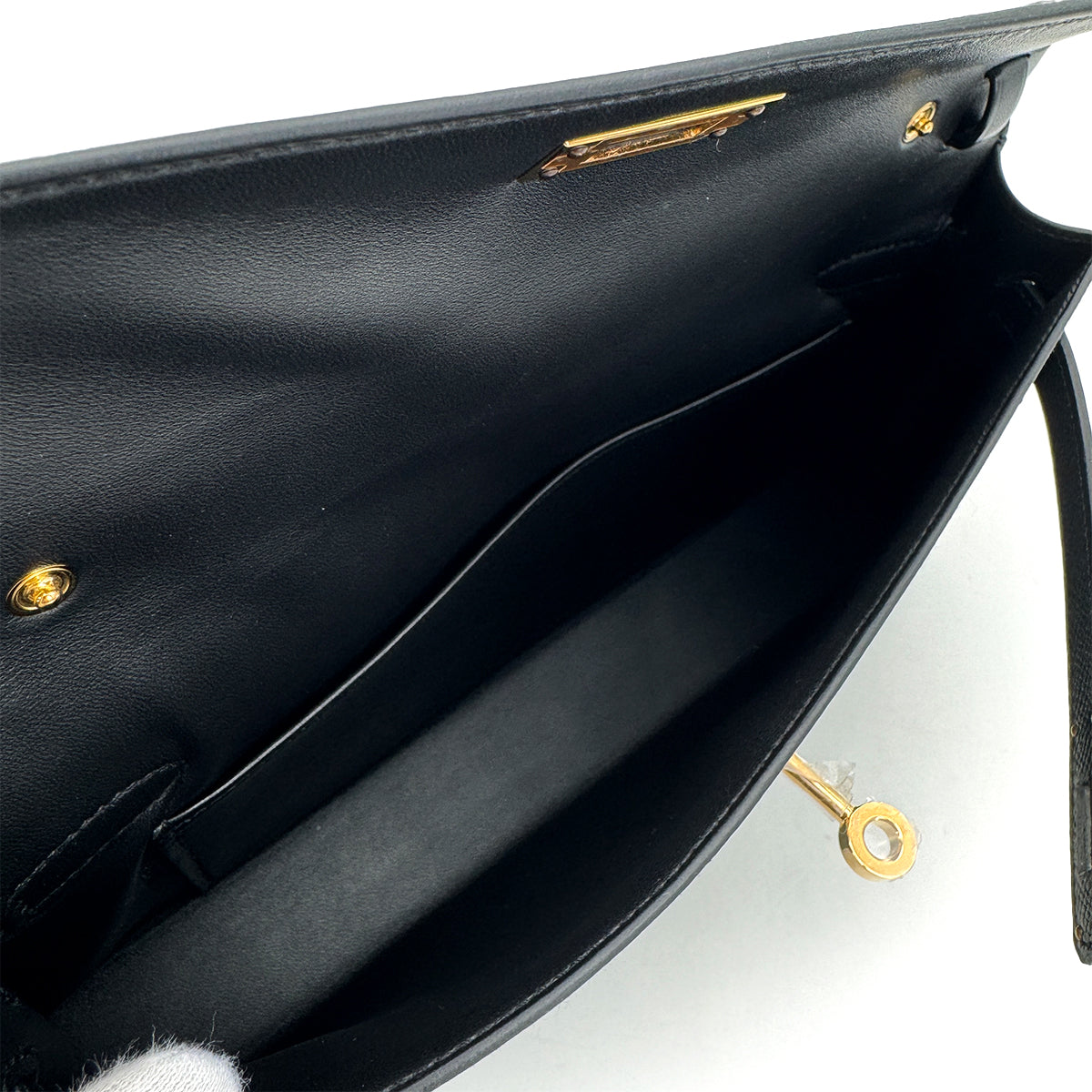 HERMES KELLY ELAN BLACK VEAU EPSOM CLUTCH SHOULDER BAG K GHW 90305230