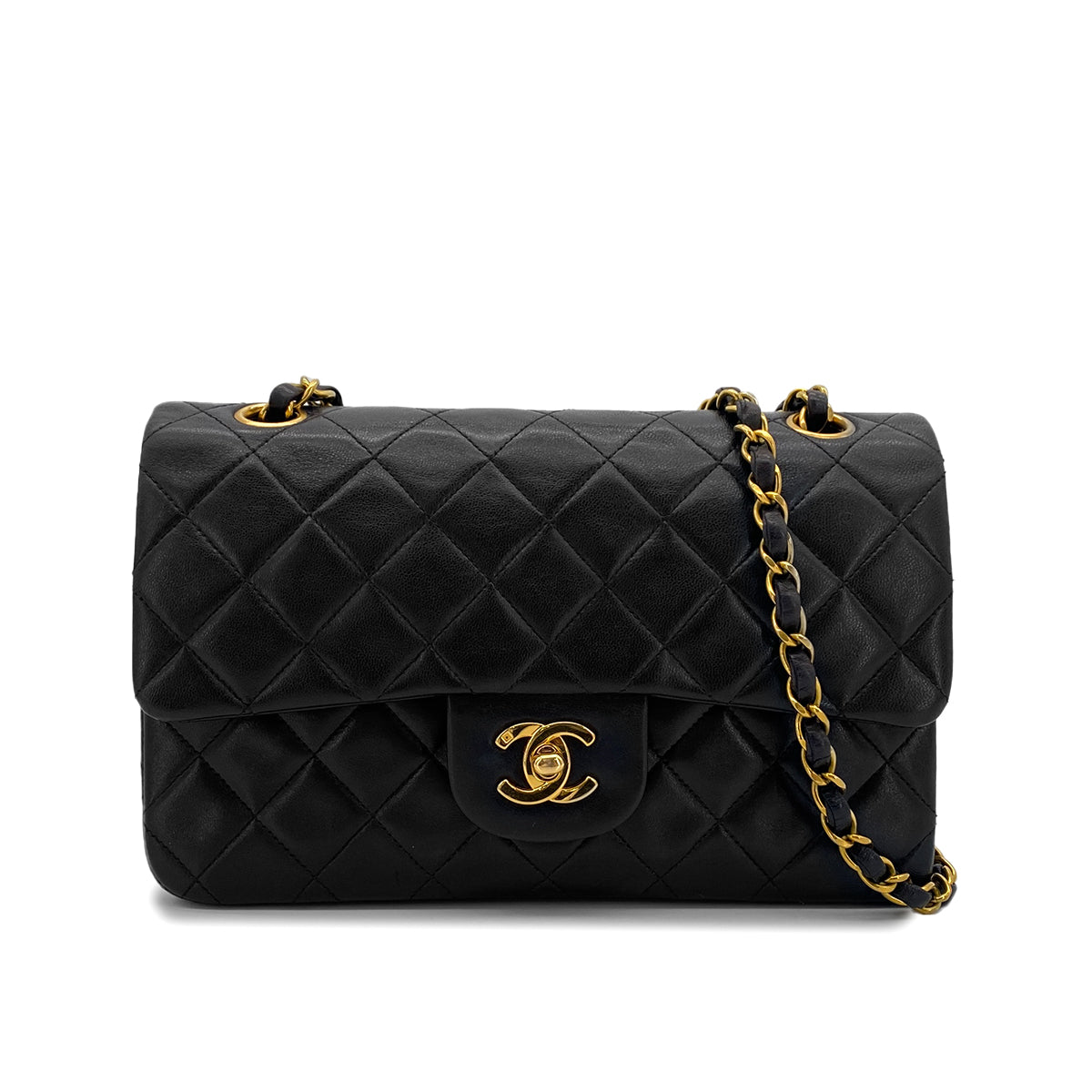 CHANEL VINTAGE CLASSIC FLAP SMALL CHAIN SHOULDER BAG BLACK LAMB SKIN 90305233