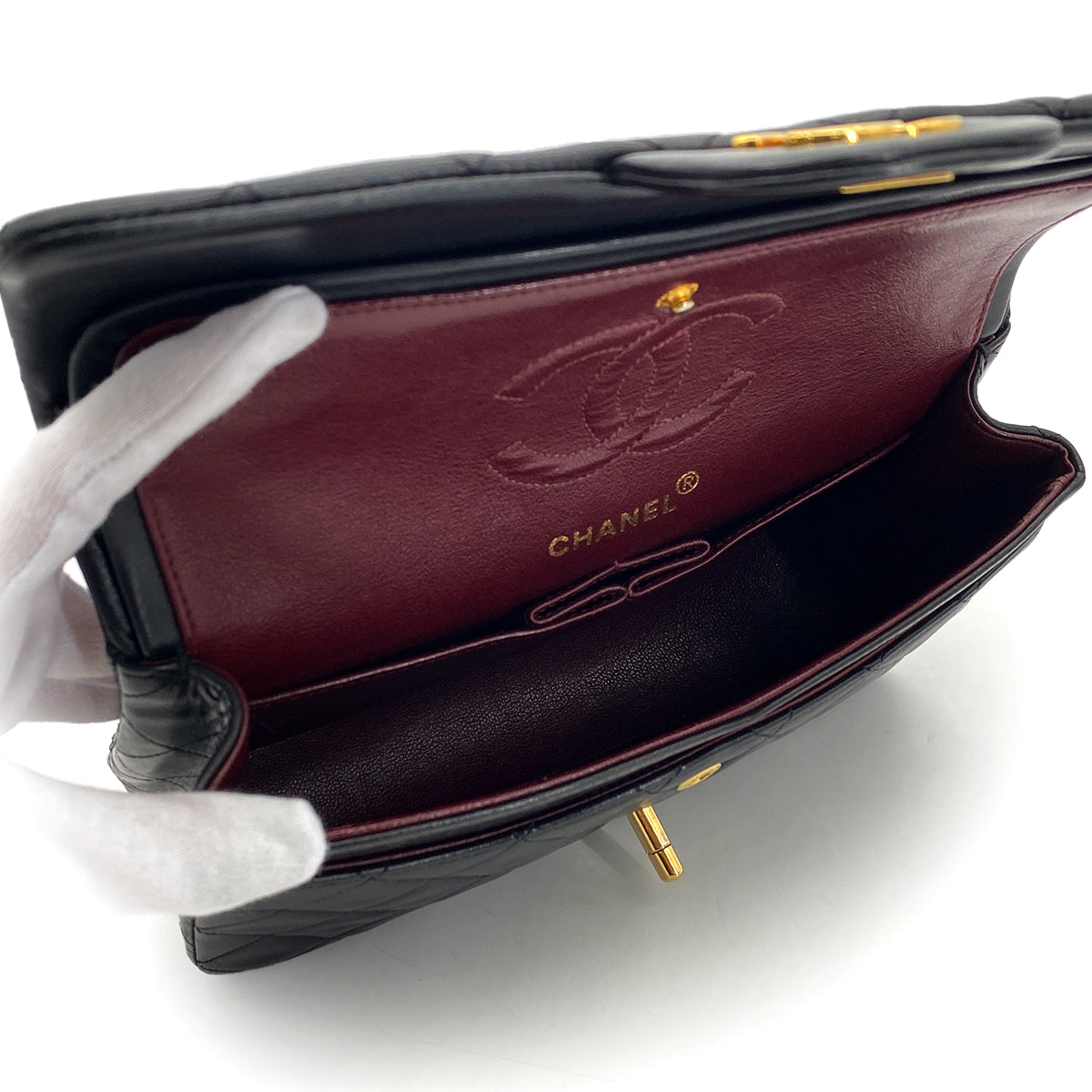 CHANEL VINTAGE CLASSIC FLAP SMALL CHAIN SHOULDER BAG BLACK LAMB SKIN 90305233