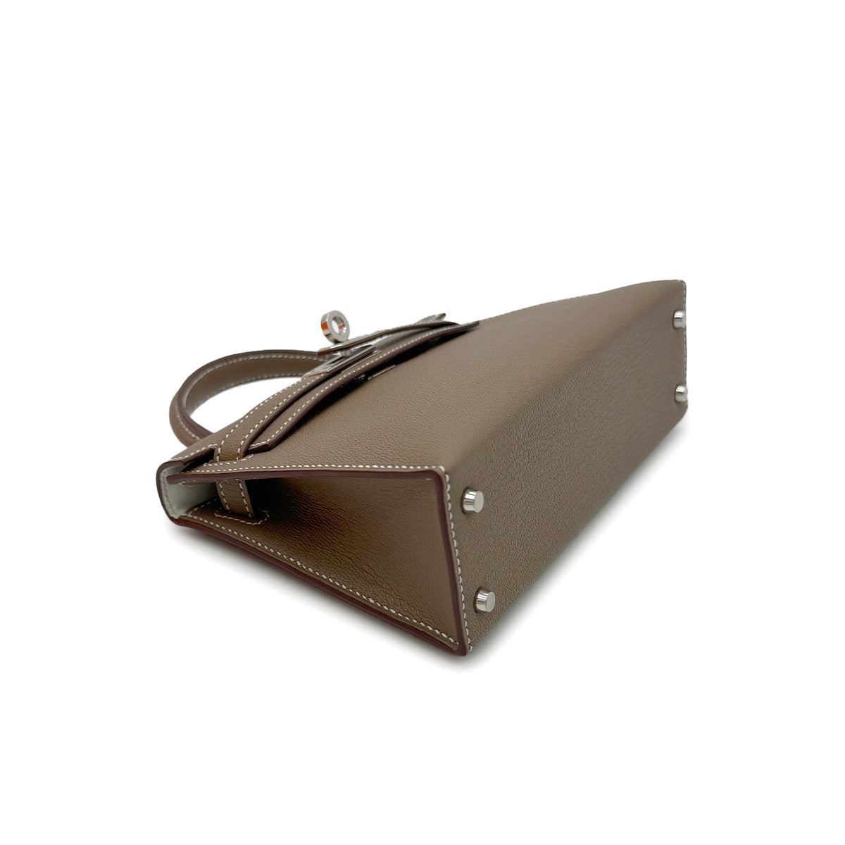 HERMES MINI KELLY 2 VERSO ETOUPE NEW WHITE CHEVRE MYSORE HAND SHOULDER BAG W PHW 90305379