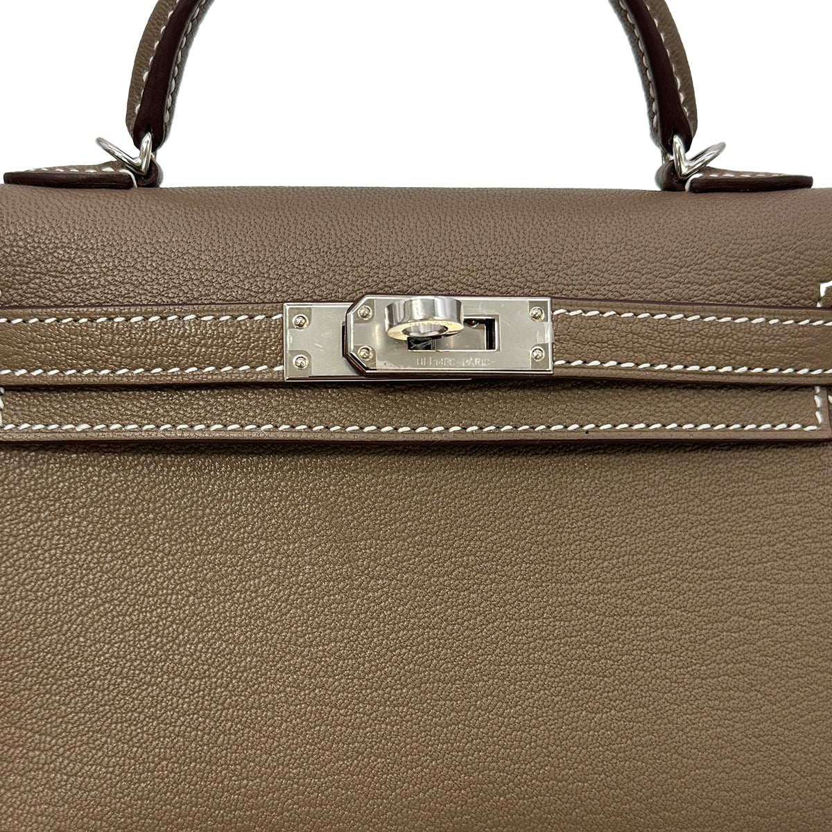 HERMES MINI KELLY 2 VERSO ETOUPE NEW WHITE CHEVRE MYSORE HAND SHOULDER BAG W PHW 90305379