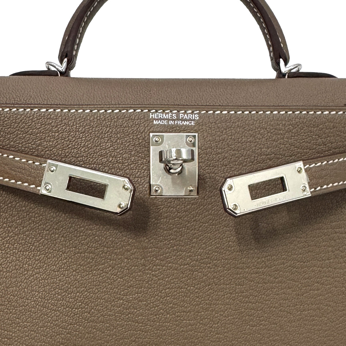 HERMES MINI KELLY 2 VERSO ETOUPE NEW WHITE CHEVRE MYSORE HAND SHOULDER BAG W PHW 90305379