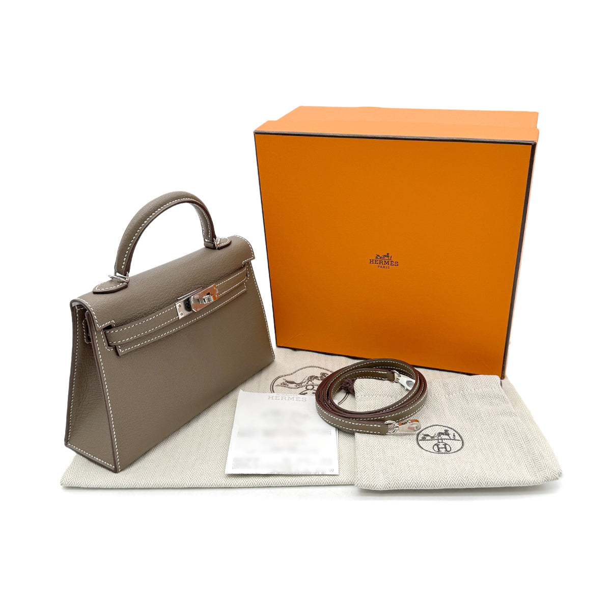 HERMES MINI KELLY 2 VERSO ETOUPE NEW WHITE CHEVRE MYSORE HAND SHOULDER BAG W PHW 90305379