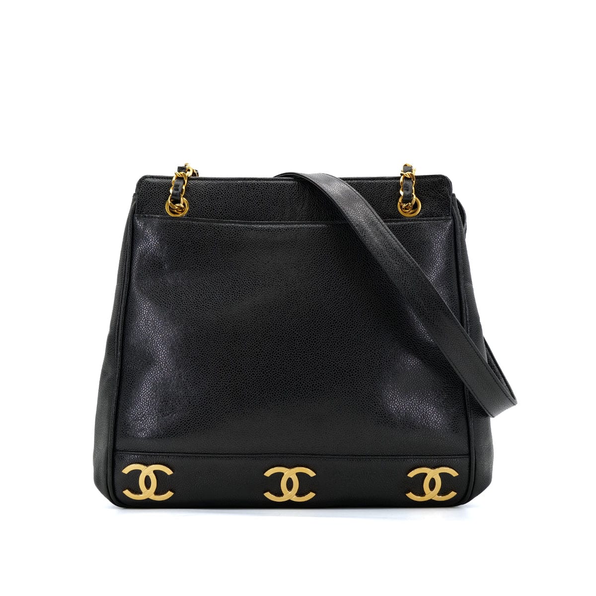 CHANEL VINTAGE TRIPLE COCO CHAIN TOTE BAG BLACK CAVIAR SKIN 90305462 - PURPOSE
