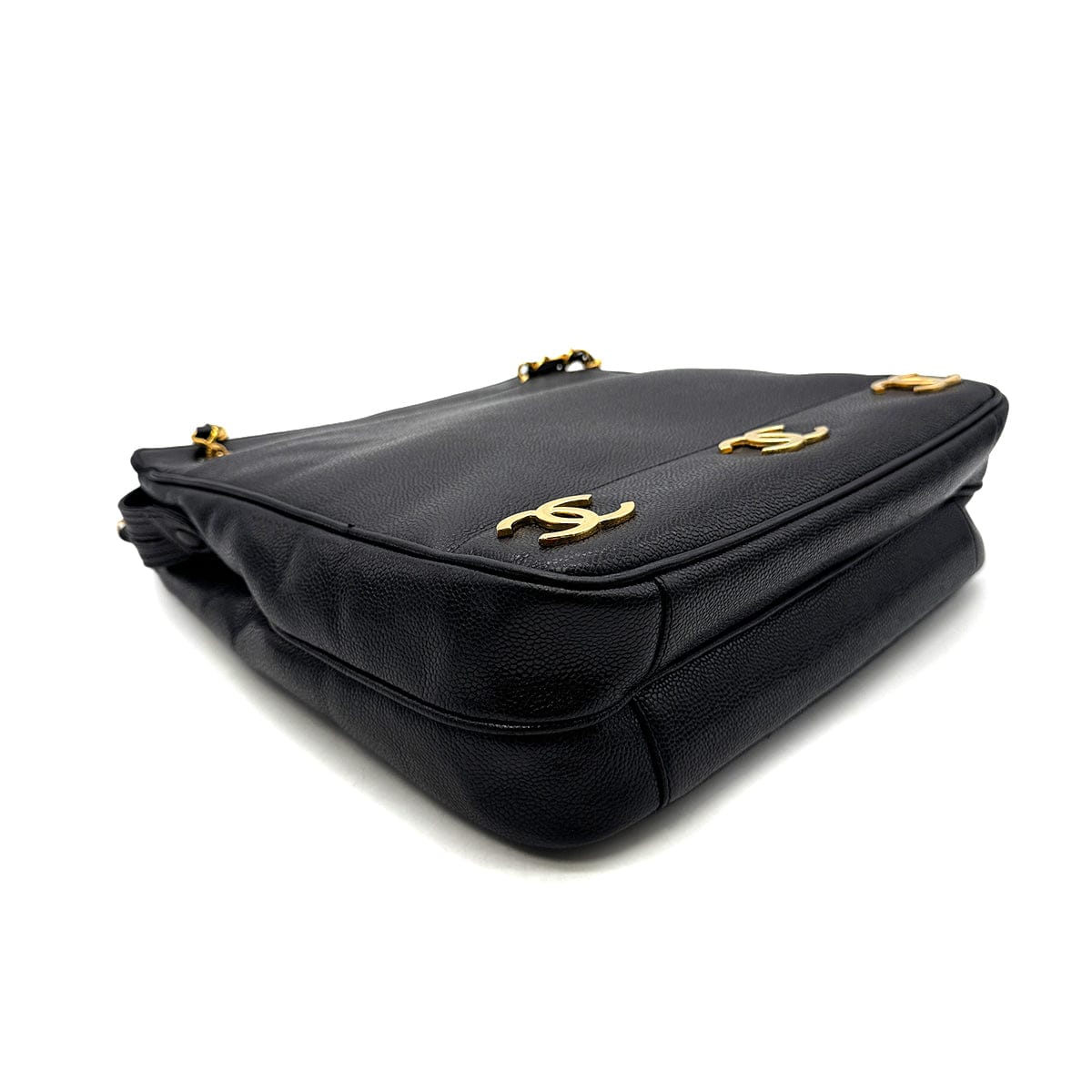 CHANEL VINTAGE TRIPLE COCO CHAIN TOTE BAG BLACK CAVIAR SKIN 90305462 - PURPOSE