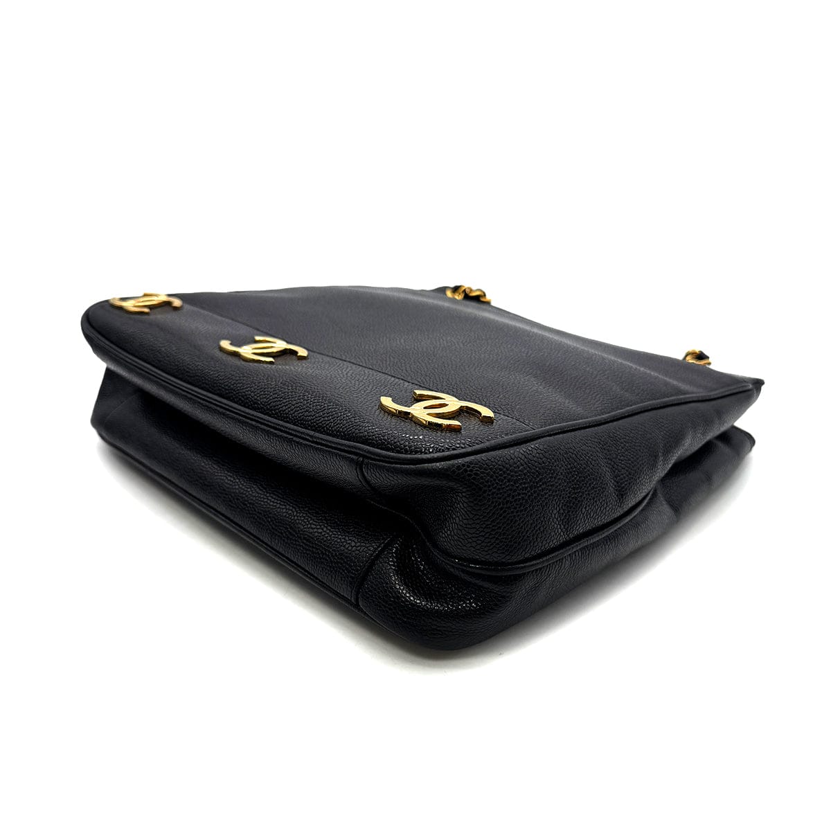 CHANEL VINTAGE TRIPLE COCO CHAIN TOTE BAG BLACK CAVIAR SKIN 90305462 - PURPOSE