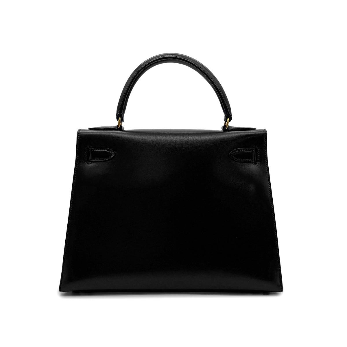 HERMES KELLY 28 SELLIER BLACK BOXCALF HAND SHOULDER BAG 〇U GHW 90306558