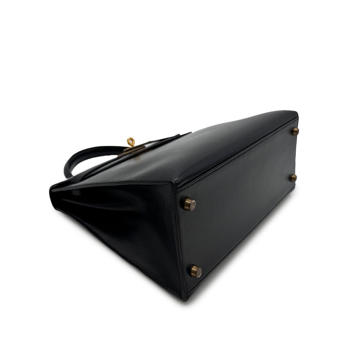 HERMES KELLY 28 SELLIER BLACK BOXCALF HAND SHOULDER BAG 〇U GHW 90306558