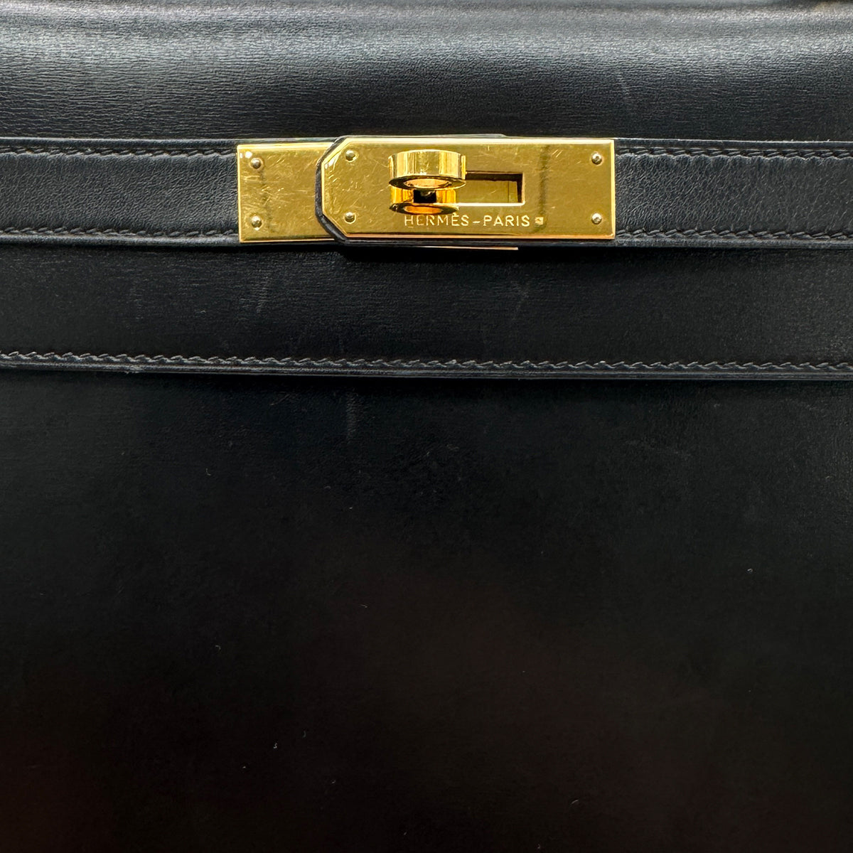 HERMES KELLY 28 SELLIER BLACK BOXCALF HAND SHOULDER BAG 〇U GHW 90306558