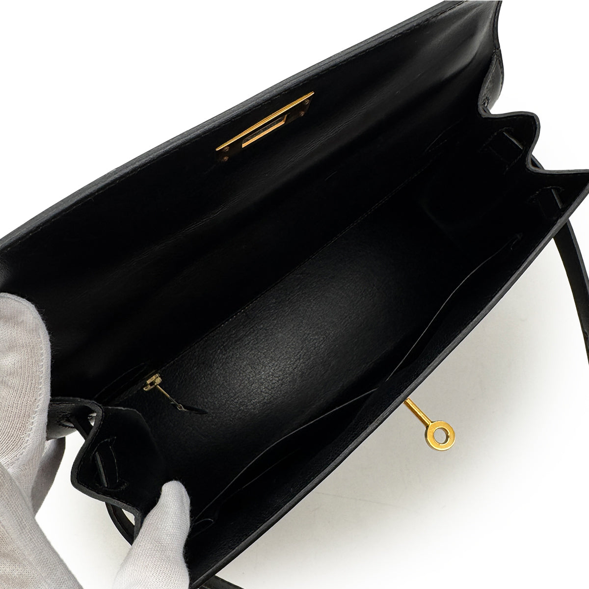 HERMES KELLY 28 SELLIER BLACK BOXCALF HAND SHOULDER BAG 〇U GHW 90306558