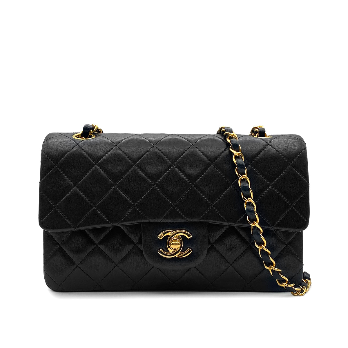 CHANEL VINTAGE CLASSIC FLAP SMALL CHAIN SHOULDER BAG BLACK LAMB SKIN 90305675