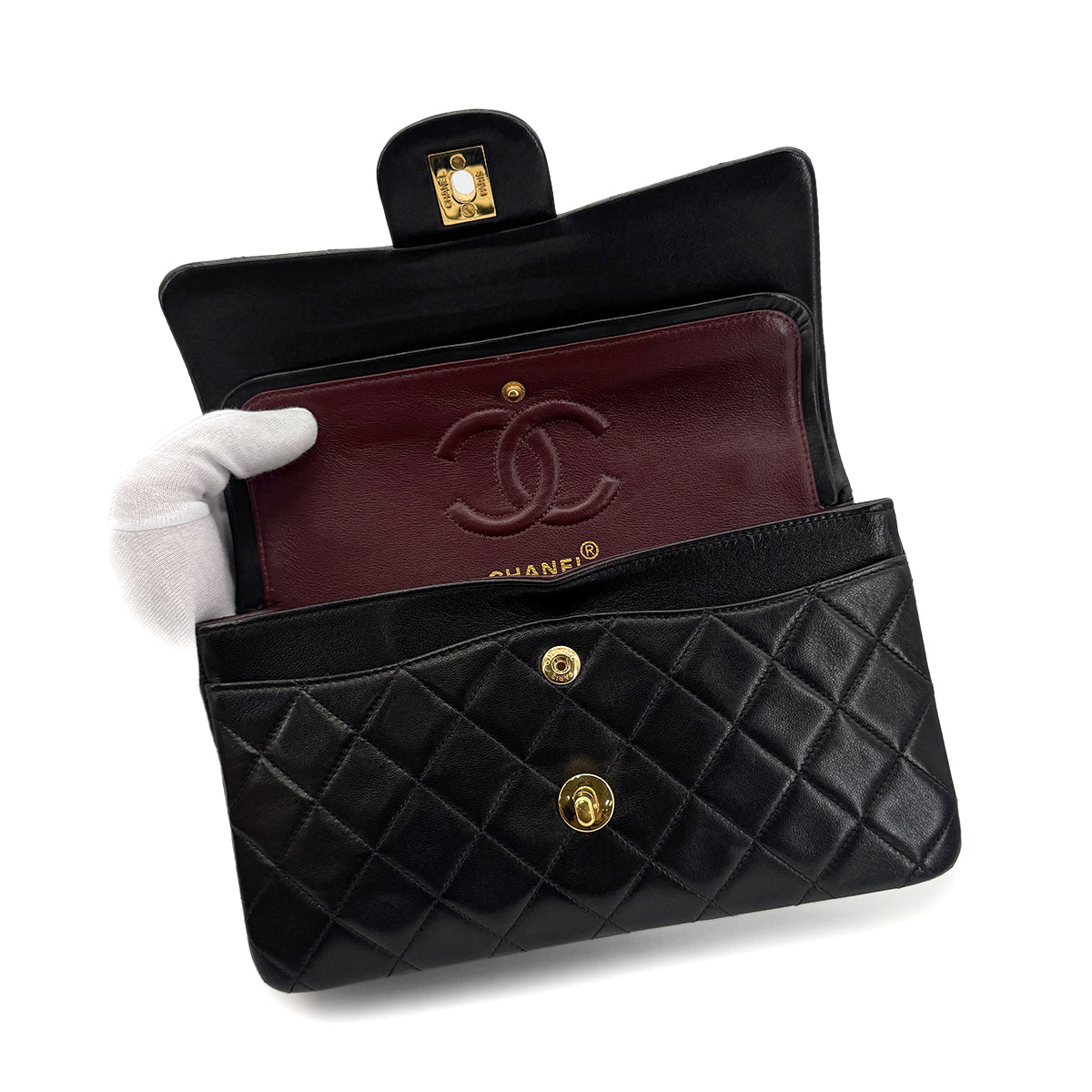 CHANEL VINTAGE CLASSIC FLAP SMALL CHAIN SHOULDER BAG BLACK LAMB SKIN 90305675