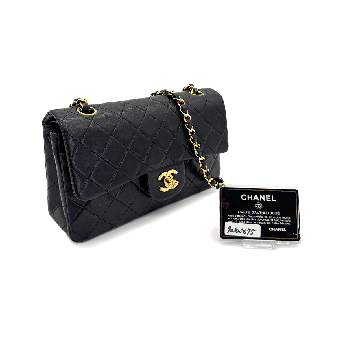 CHANEL VINTAGE CLASSIC FLAP SMALL CHAIN SHOULDER BAG BLACK LAMB SKIN 90305675