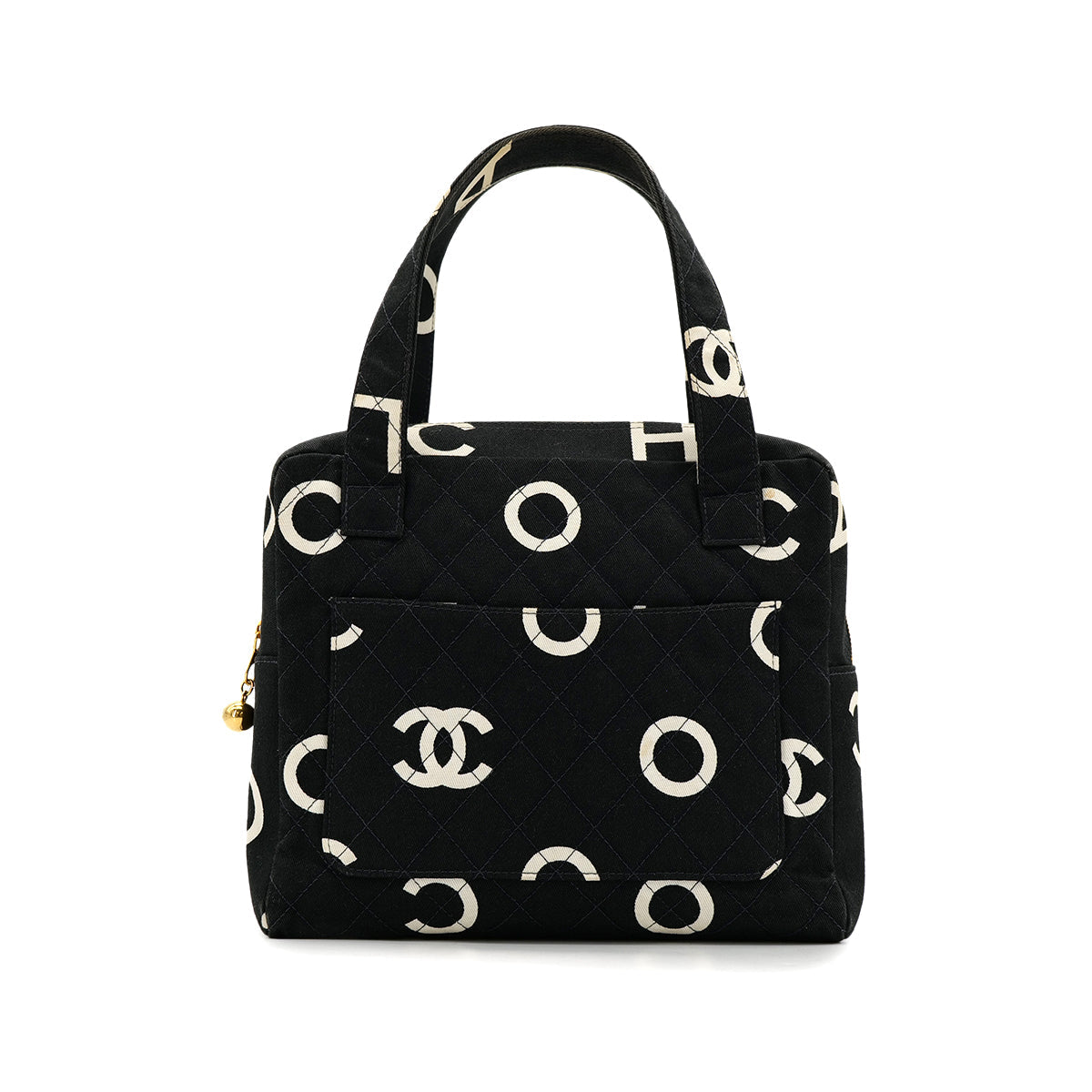 CHANEL VINTAGE MATELASSE LOGO HAND BAG BLACK WHITE CANVAS 90306000