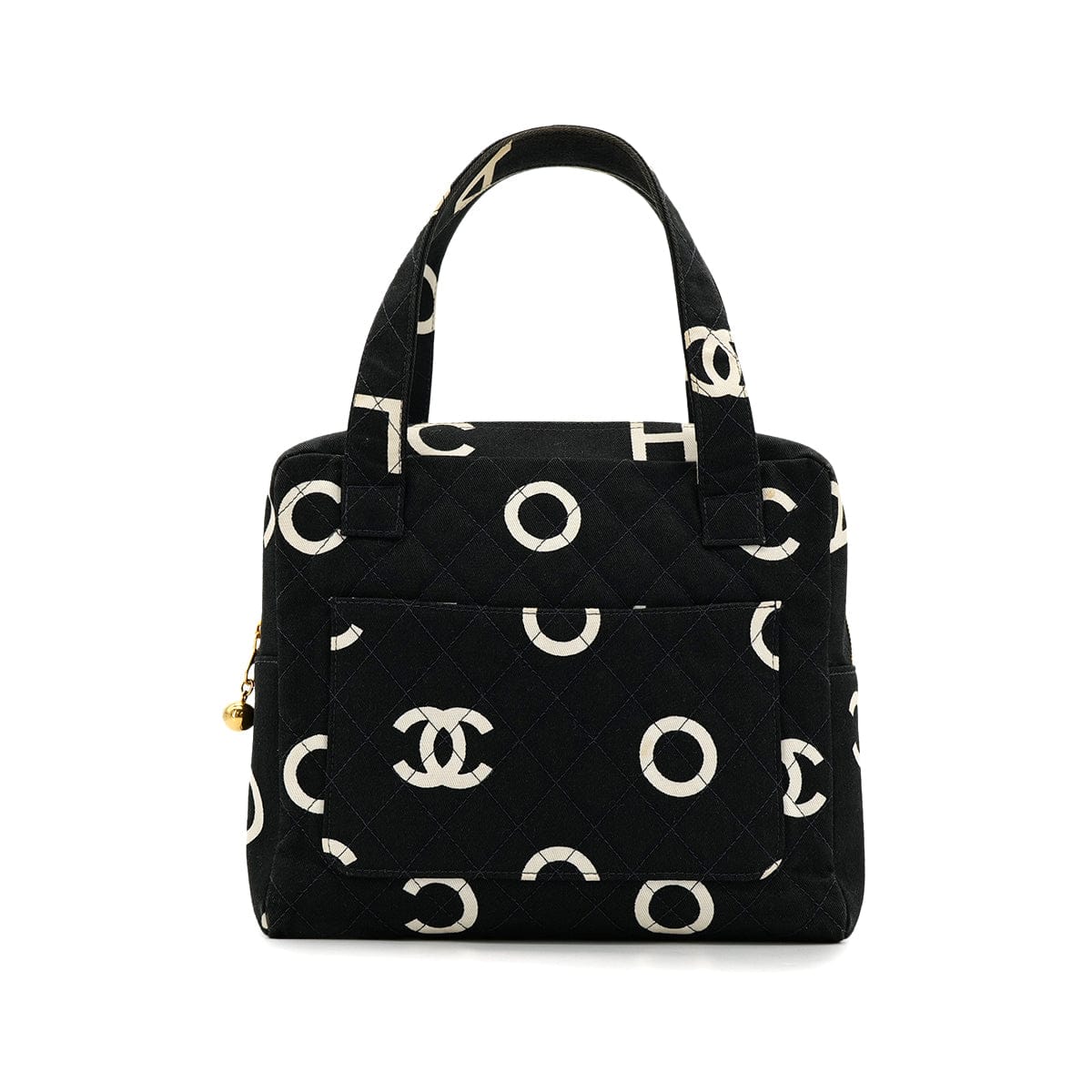 CHANEL VINTAGE MATELASSE LOGO HAND BAG BLACK WHITE CANVAS 90306000 - PURPOSE