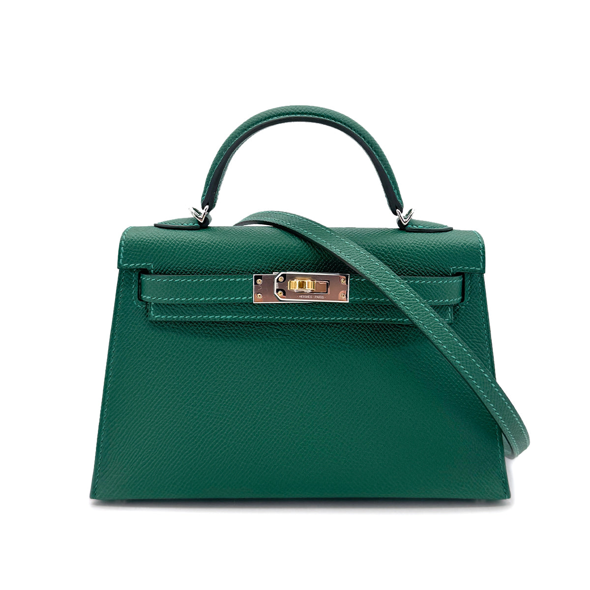 HERMES MINI KELLY 2 VERT VERTIGO VEAU EPSOM HAND SHOULDER BAG W ELECTRUM 90306260