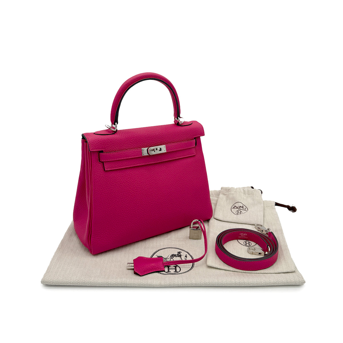 HERMES KELLY 25 RETOURNE FRANBOISE TOGO HAND SHOULDER BAG B PHW 90306281