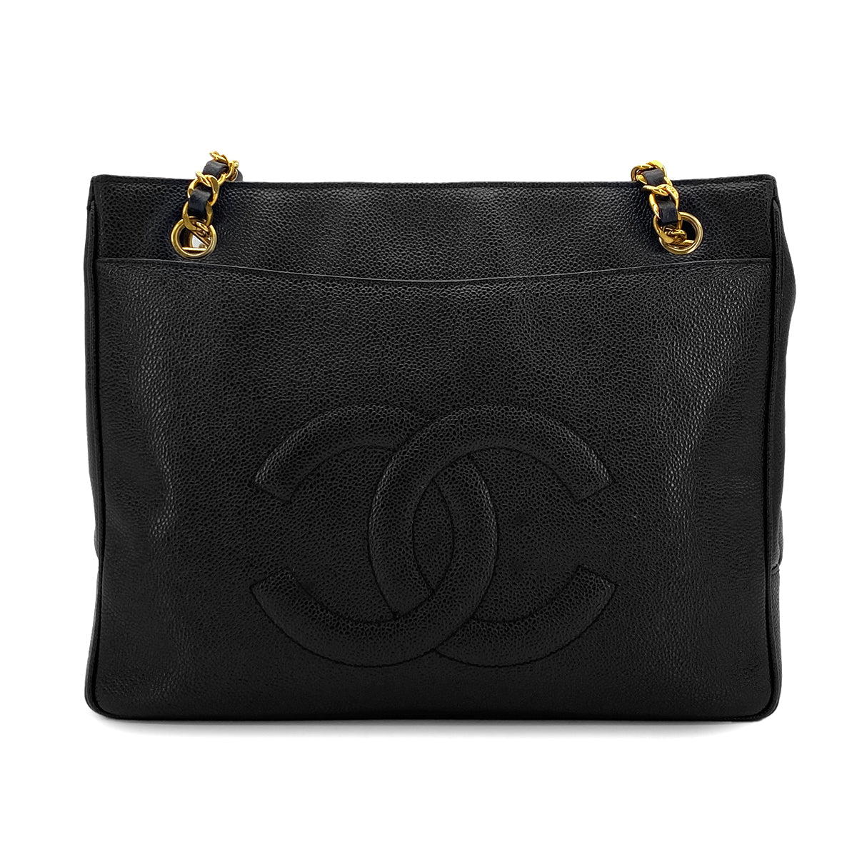 CHANEL VINTAGE BIG COCO CHAIN SHOULDER BAG BLACK LAMB SKIN 90306317