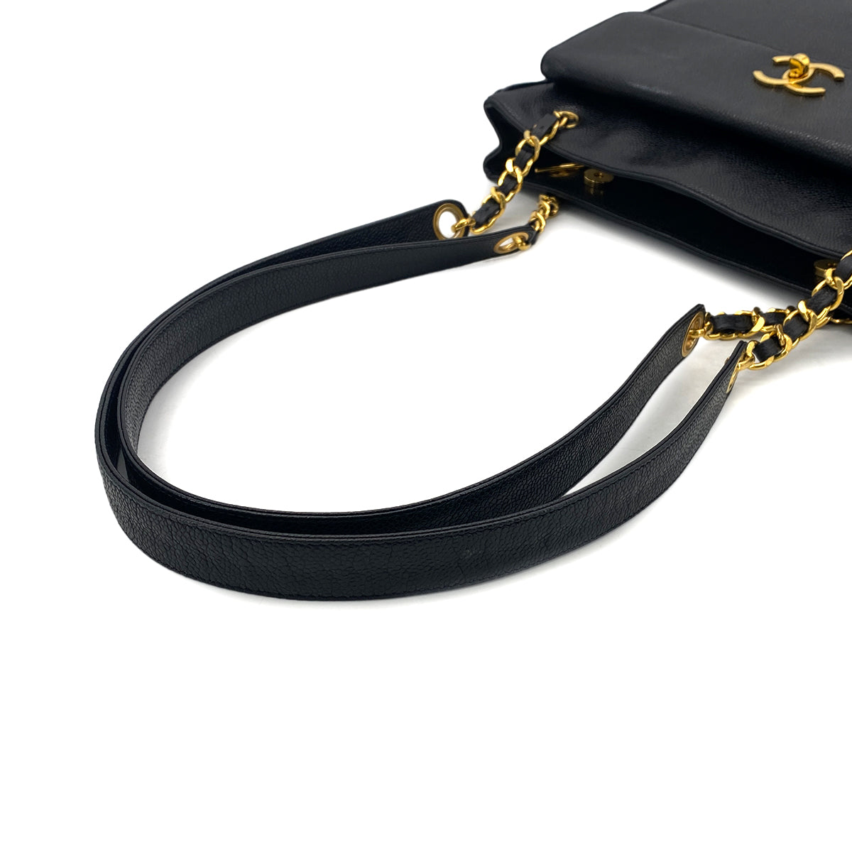 CHANEL VINTAGE BIG COCO CHAIN SHOULDER BAG BLACK LAMB SKIN 90306317