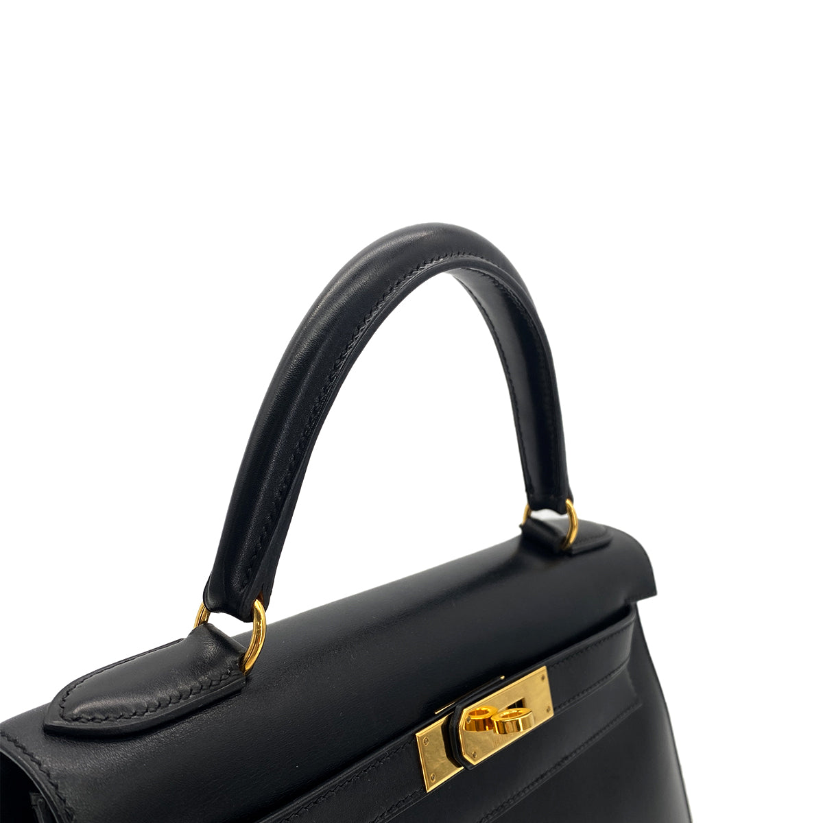 HERMES KELLY 28 SELLIER BLACK BOXCALF HAND SHOULDER BAG □A GHW 90306340