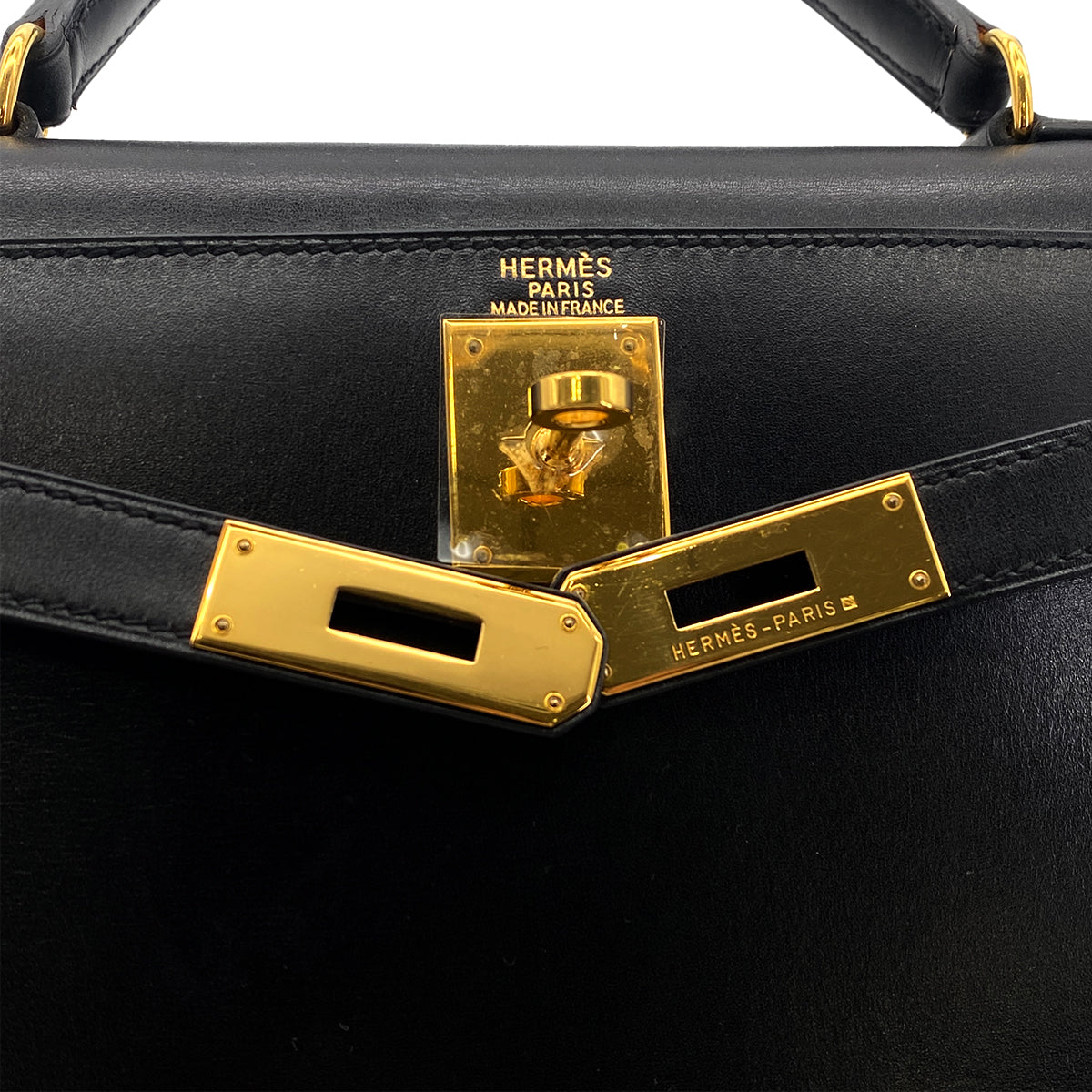 HERMES KELLY 28 SELLIER BLACK BOXCALF HAND SHOULDER BAG □A GHW 90306340
