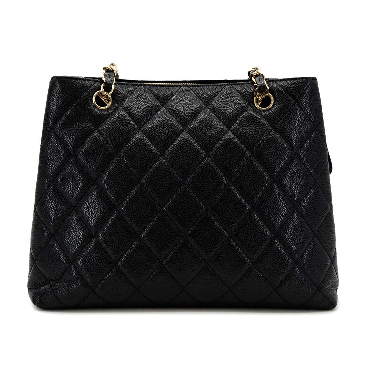 CHANEL VINTAGE MATELLASSE TURN LOCK CHAIN TOTE BAG BLACK CAVIAR SKIN 90306385