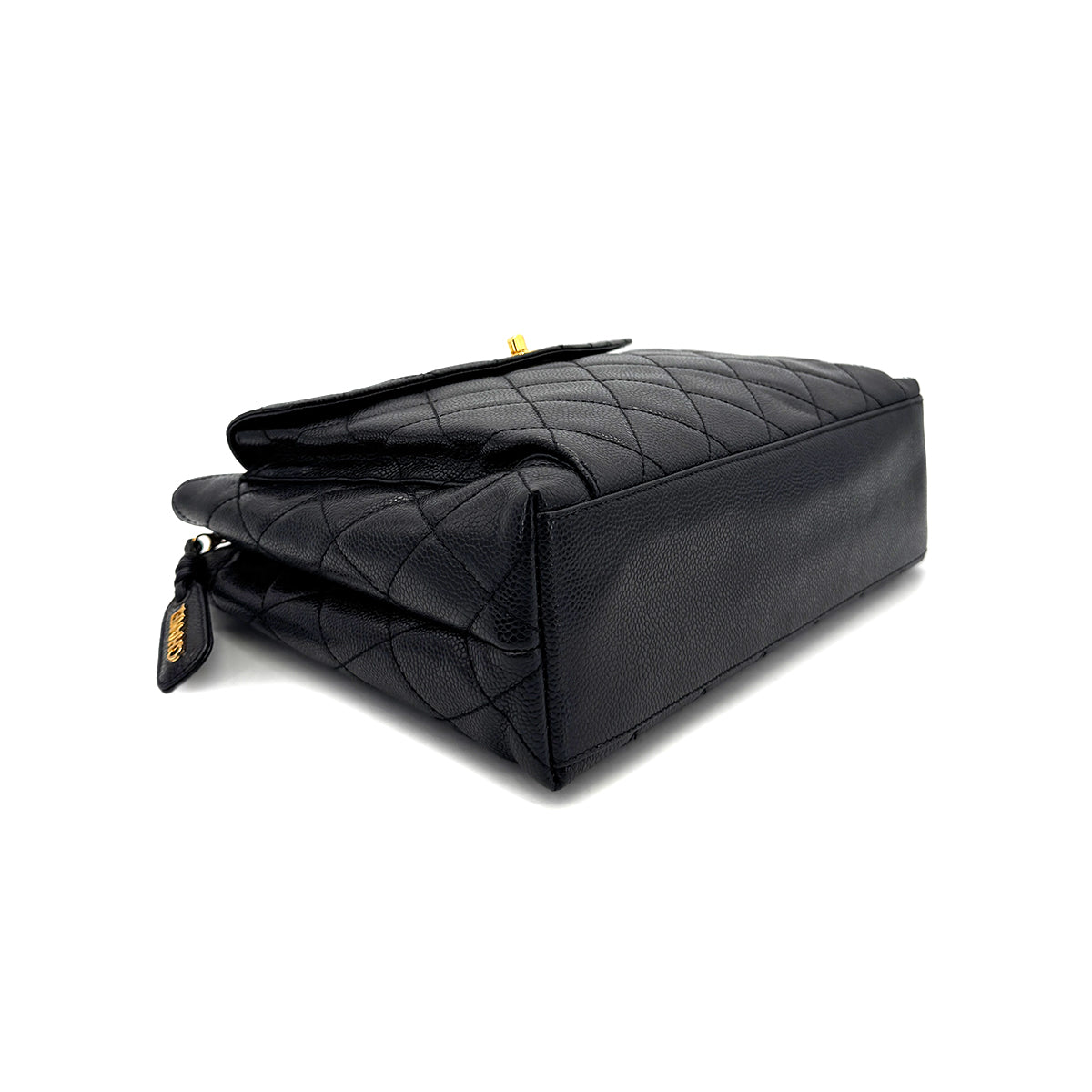 CHANEL VINTAGE MATELLASSE TURN LOCK CHAIN TOTE BAG BLACK CAVIAR SKIN 90306385