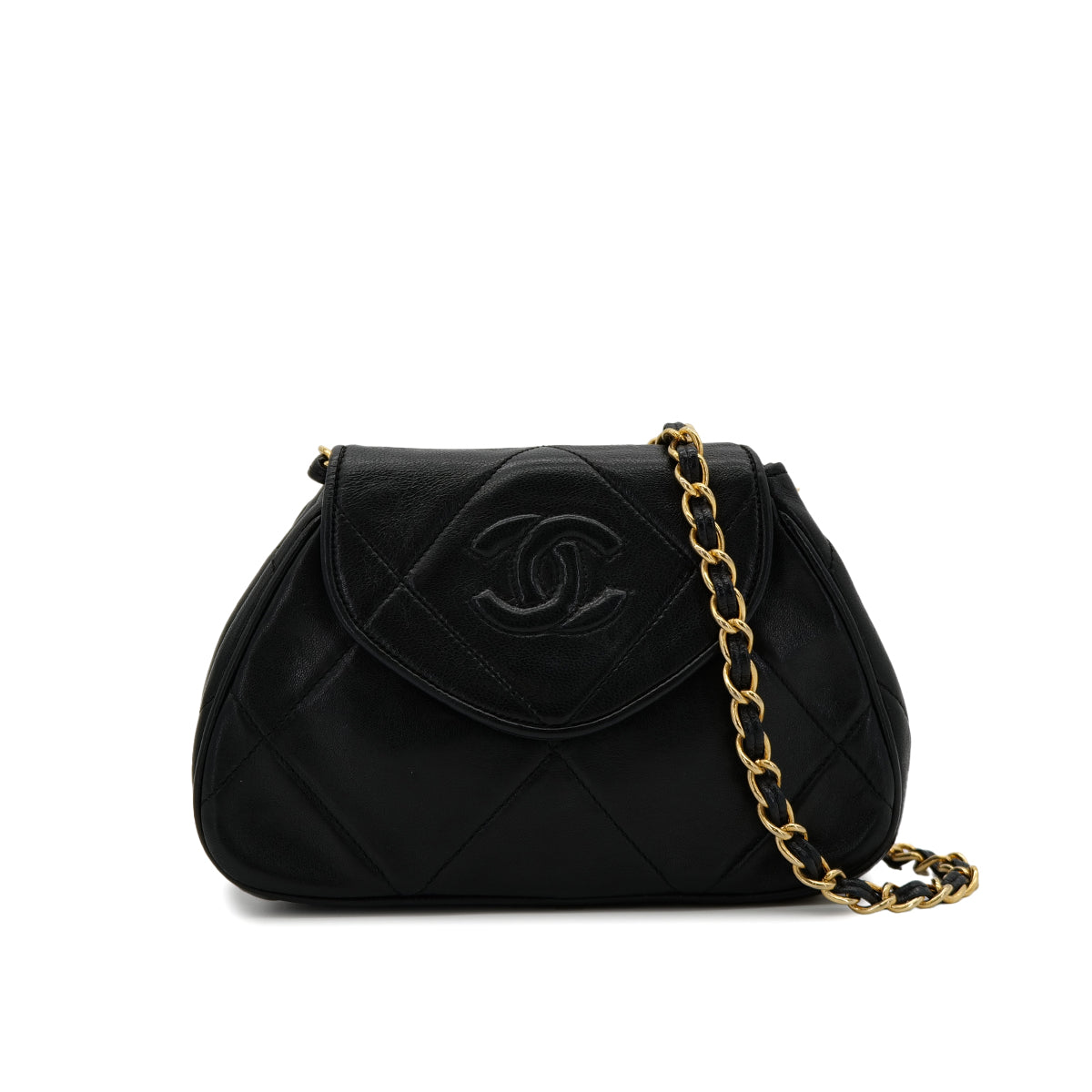 CHANEL VINTAGE COCOMARK MATELASSE CHAIN SHOULDER BAG BLACK LAMB SKIN 90306513