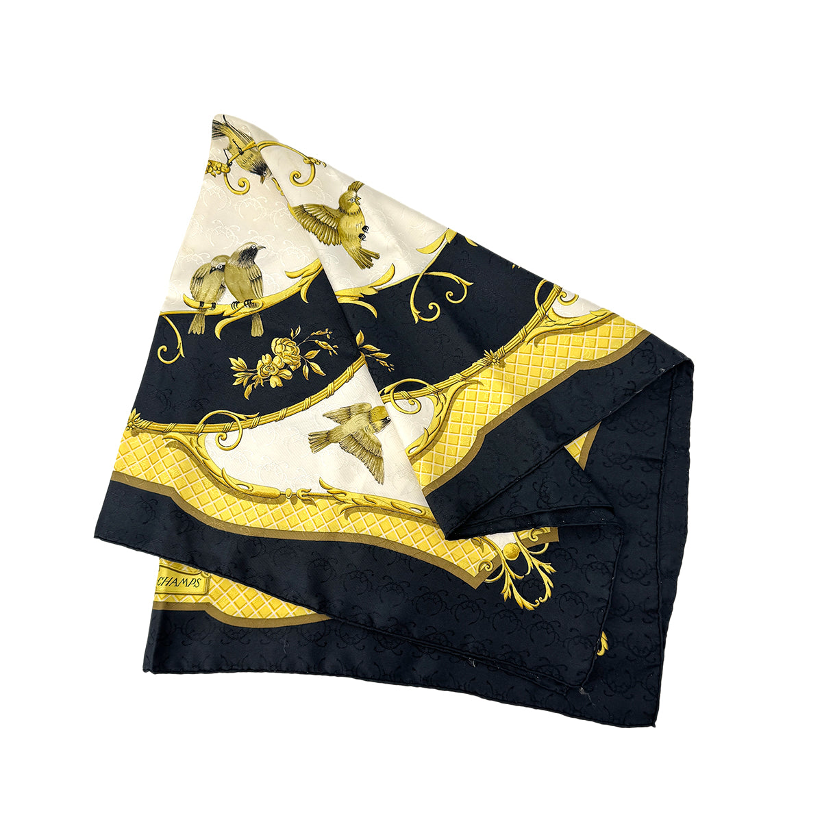 HERMES CARRE 90 LA CLE DES CHAMPS SCARF SILK BLACK YELLOW 90306515