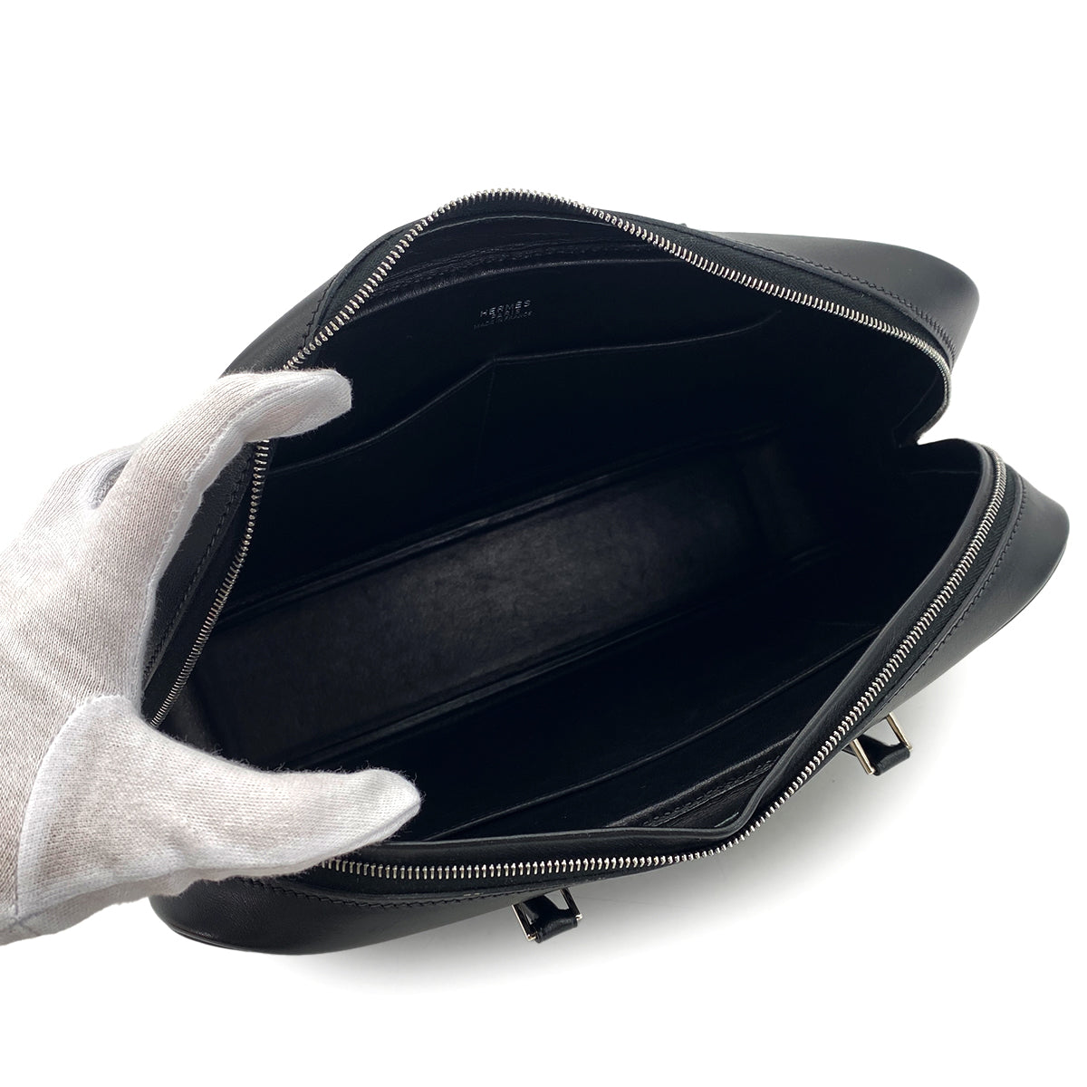 HERMES PLUME ELAN 28 BLACK BOX CALF HAND BAG □G PHW 90306567 - PURPOSE