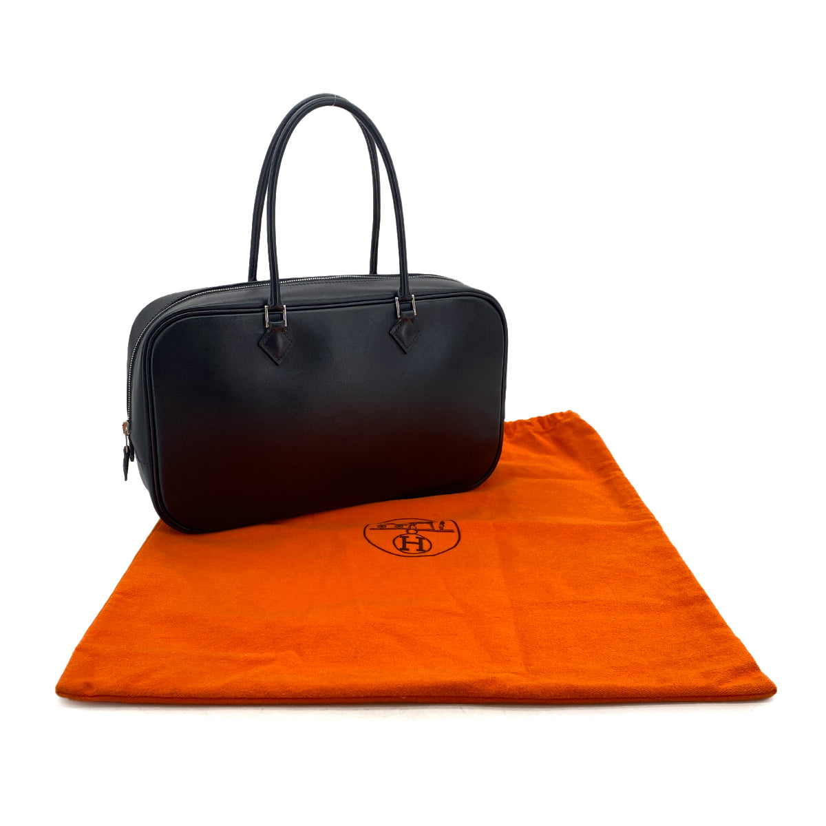 HERMES PLUME ELAN 28 BLACK BOX CALF HAND BAG □G PHW 90306567