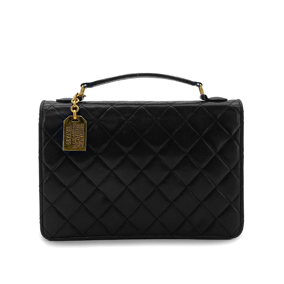 CHANEL VINTAGE DOUBLE TURN LOCK MATELASSE CHAIN SHOULDER HAND BAG BLACK LAMB SKIN 90306569