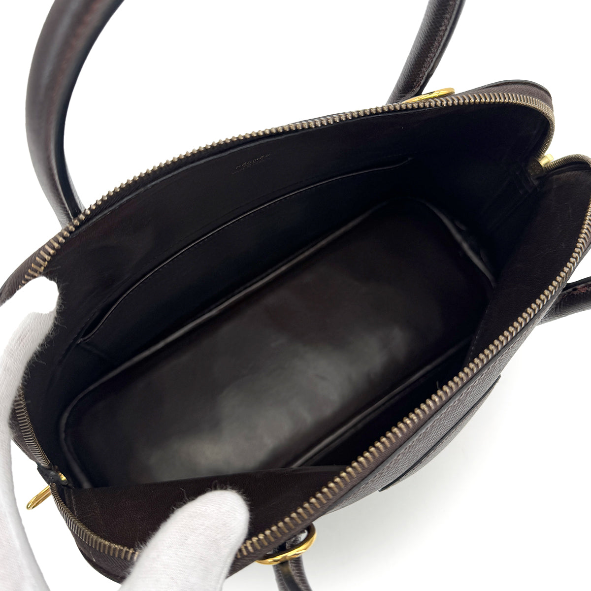 HERMES BOLIDE 31 CHOCOLAT COUCHEVEL HAND SHOULDER BAG □E GHW 90306853