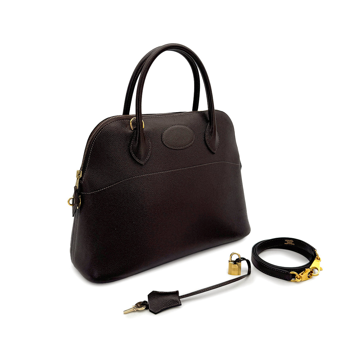 HERMES BOLIDE 31 CHOCOLAT COUCHEVEL HAND SHOULDER BAG □E GHW 90306853