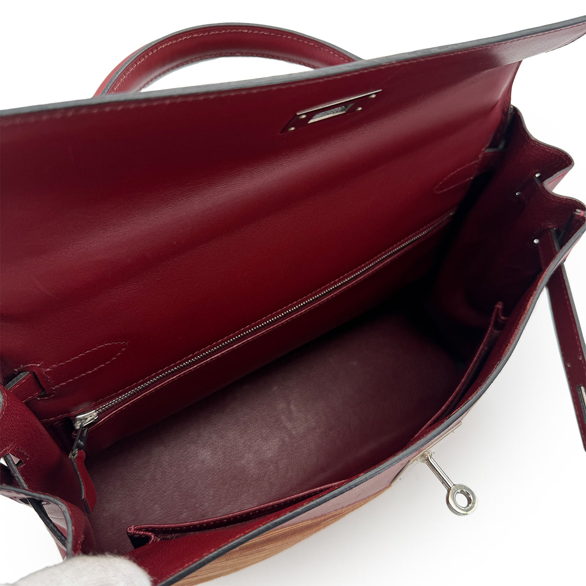 HERMES KELLY 32 RETOURNE ROUGE H BOXCALF VIBRATO HAND SHOULDER BAG □E PHW 90307019