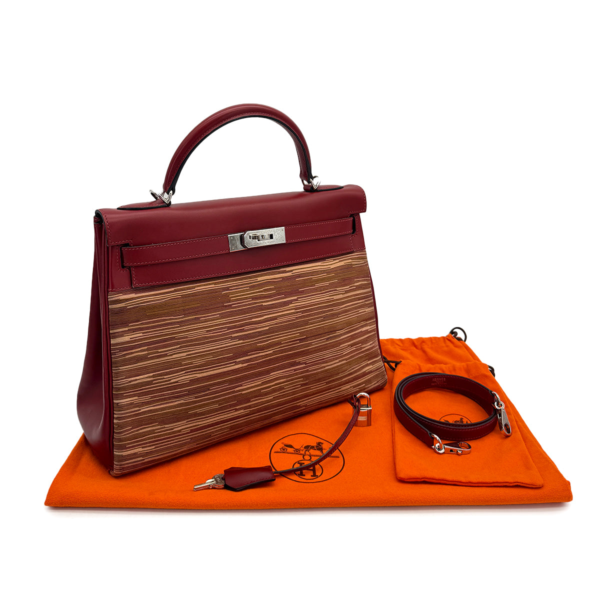 HERMES KELLY 32 RETOURNE ROUGE H BOXCALF VIBRATO HAND SHOULDER BAG □E PHW 90307019