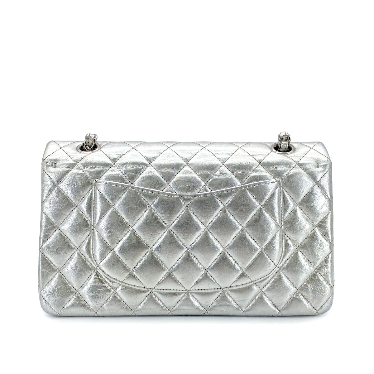 CHANEL VINTAGE MATELASSE CHAIN SHOULDER BAG SILVER LEATHER 90307026