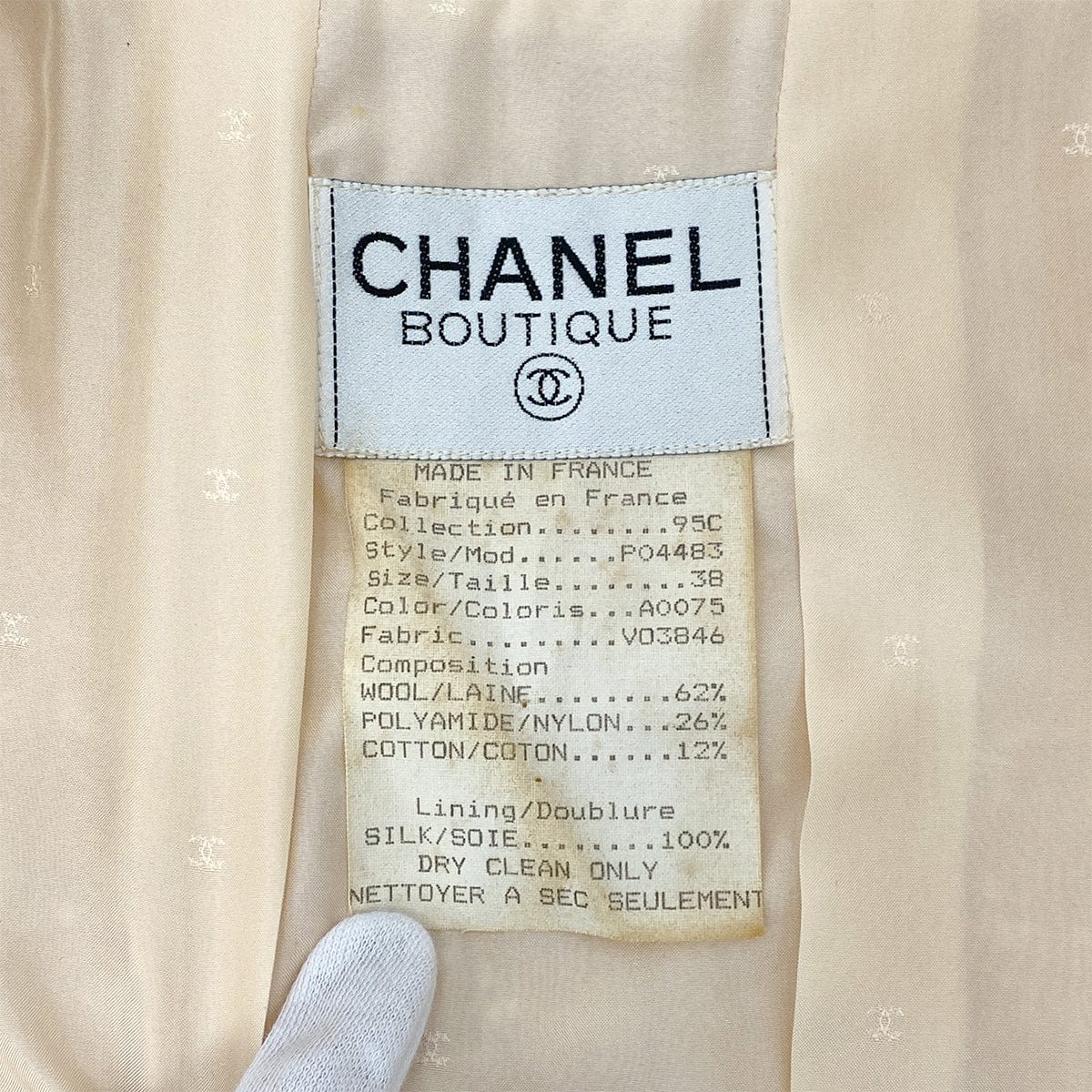 PURPOSE CHANEL VINTAGE COCO BUTTON JACKET SKIRT SET BEIGE TWEED 38 95C RTW 90307037